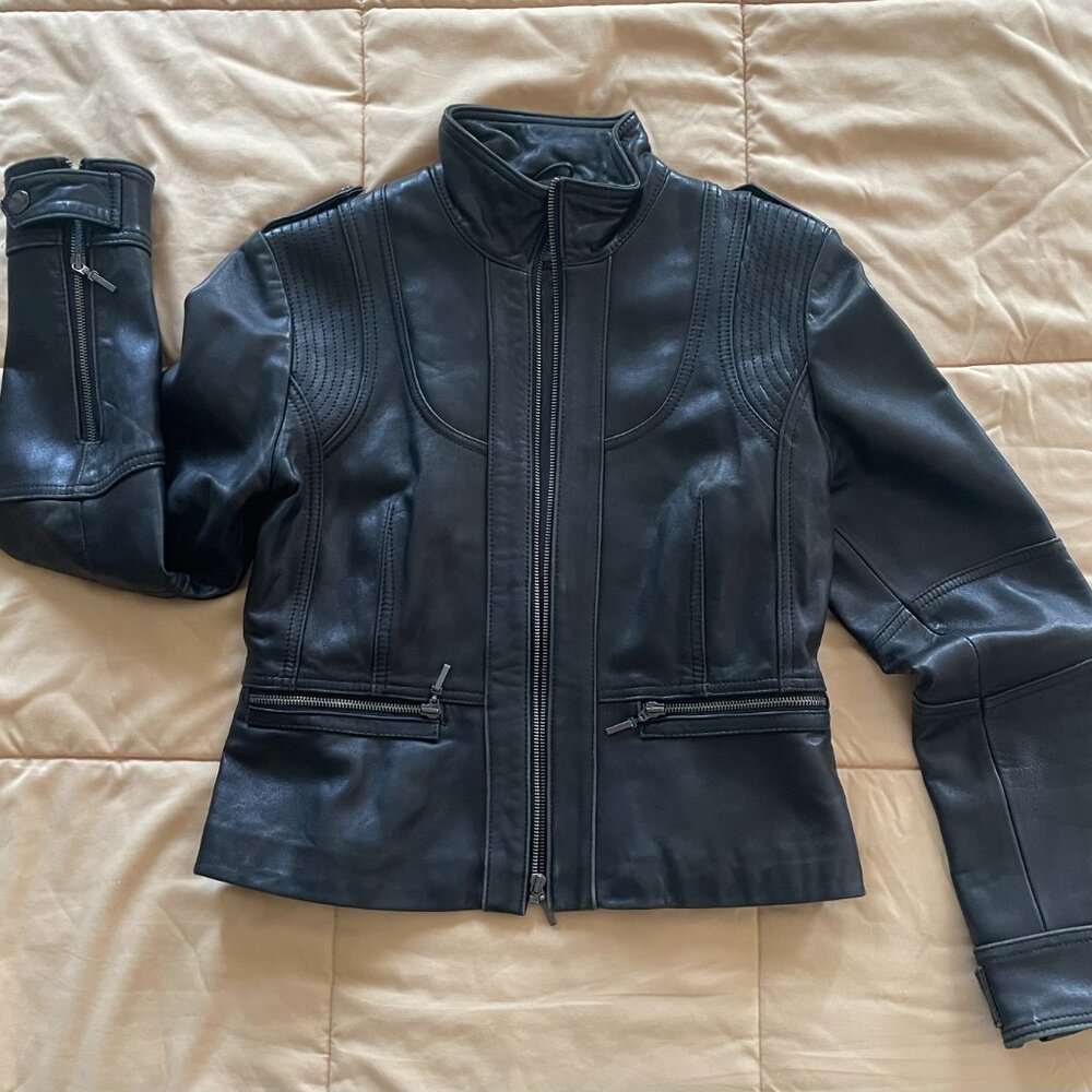 Kenneth Cole Reaction Women's Genuine Leather Jacket Fitted Size Medium